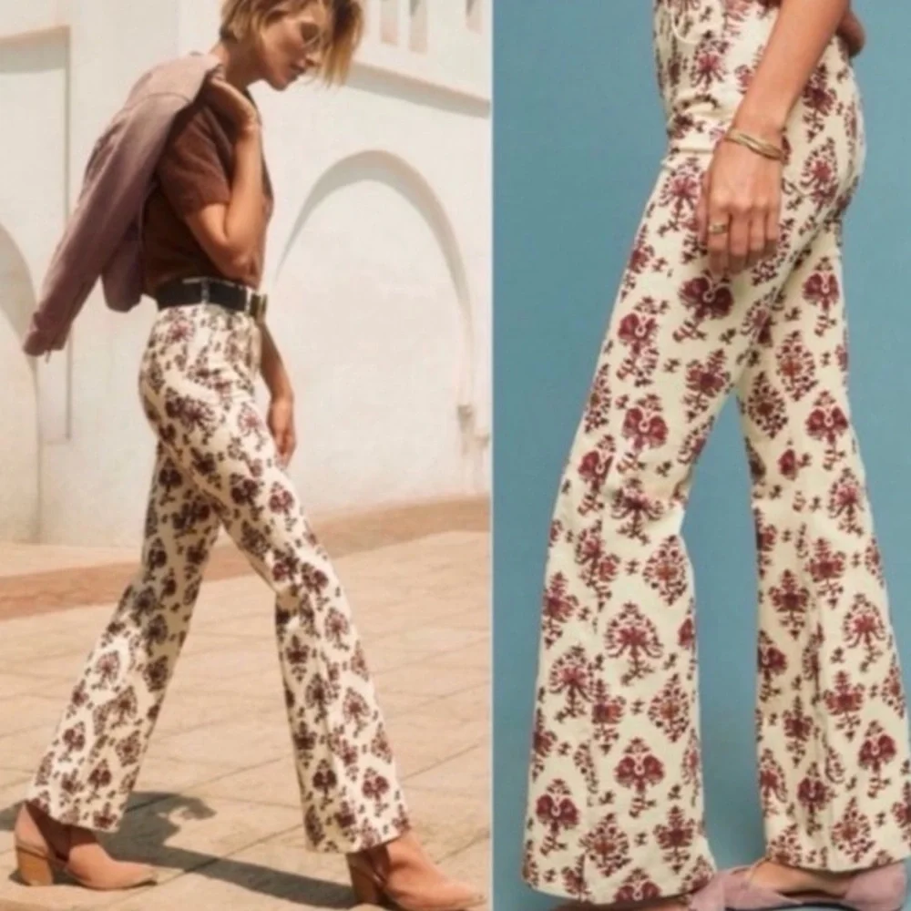NWOT Anthropologie Pilcro cream corduroy boho printed bootcut jeans